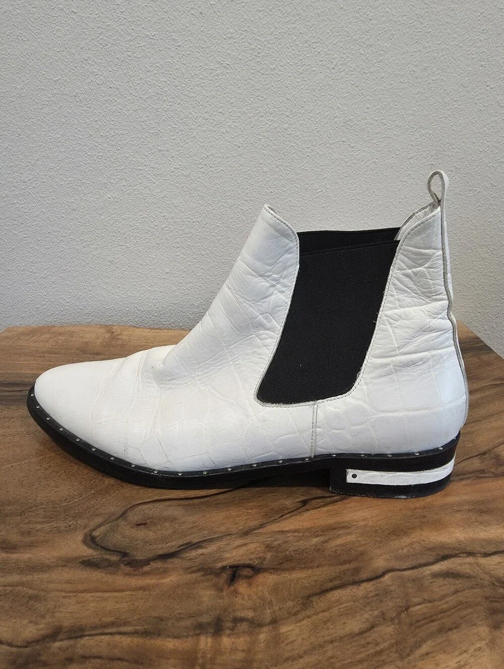 Freda Salvador White Croc Embossed Chelsea Boots